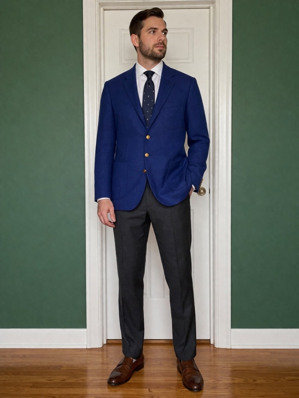 Size 44LOrvis Royal Blue Wool Sport Coat with Gold Buttons  in EUC